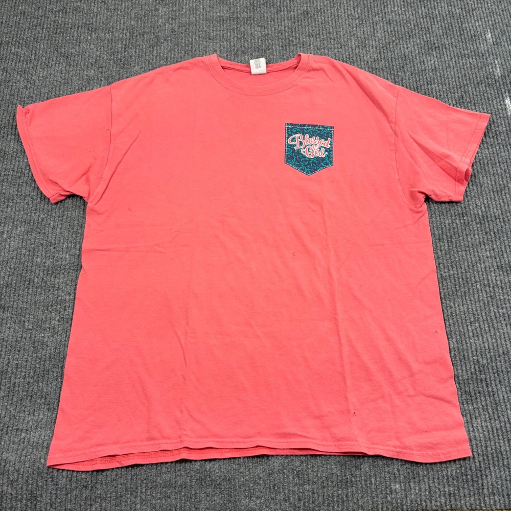 Blessed Girl Shirt Womens XL Live Happily Forever After Pink Graphic Pocket